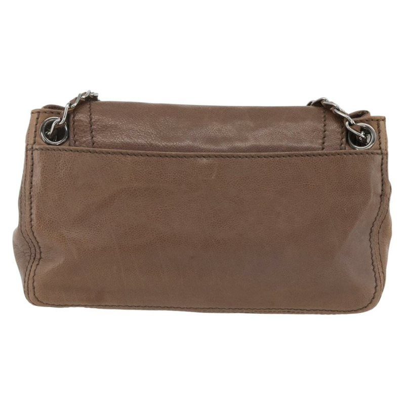 【日本直送】PRADA 鏈條單肩包 皮革 棕色 銀色 正品 BSZ238V-1