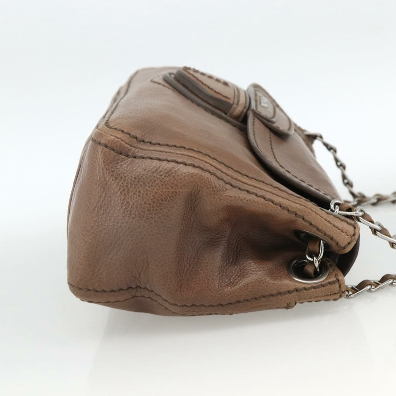 【日本直送】PRADA 鏈條單肩包 皮革 棕色 銀色 正品 BSZ238V-3