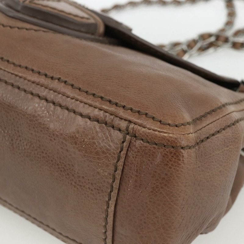 【日本直送】PRADA 鏈條單肩包 皮革 棕色 銀色 正品 BSZ238V-7