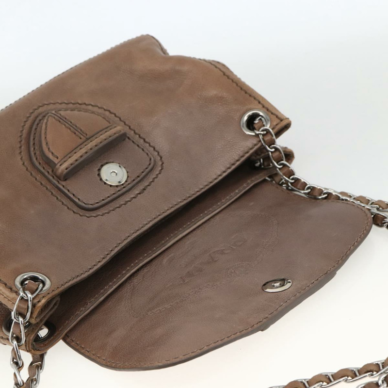【日本直送】PRADA 鏈條單肩包 皮革 棕色 銀色 正品 BSZ238V-8