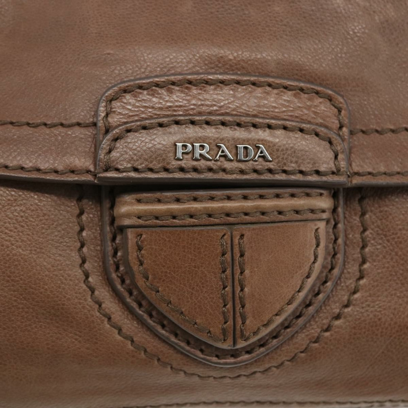 【日本直送】PRADA 鏈條單肩包 皮革 棕色 銀色 正品 BSZ238V-17
