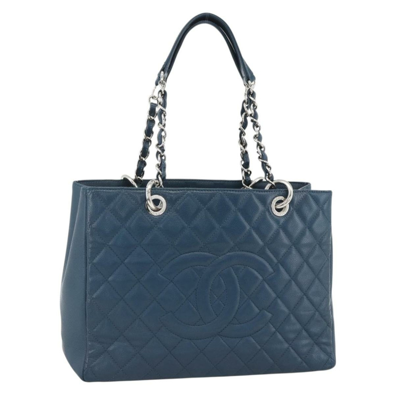 【日本直送】香奈兒 (CHANEL) 菱格紋鏈條肩背包，魚子醬紋皮革，藍色，銀色雙C標誌，正品 ARZ343SAV-0