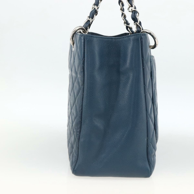 【日本直送】香奈兒 (CHANEL) 菱格紋鏈條肩背包，魚子醬紋皮革，藍色，銀色雙C標誌，正品 ARZ343SAV-3