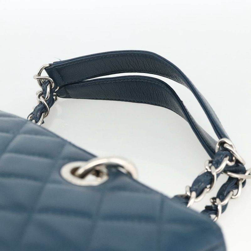 【日本直送】香奈兒 (CHANEL) 菱格紋鏈條肩背包，魚子醬紋皮革，藍色，銀色雙C標誌，正品 ARZ343SAV-7