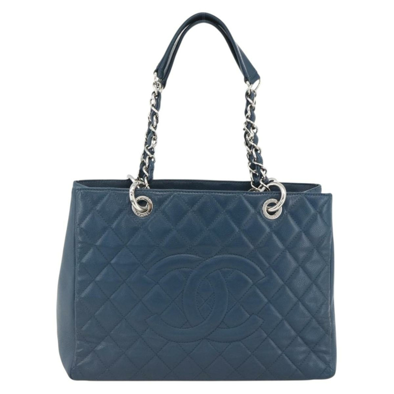 【日本直送】香奈兒 (CHANEL) 菱格紋鏈條肩背包，魚子醬紋皮革，藍色，銀色雙C標誌，正品 ARZ343SAV-12