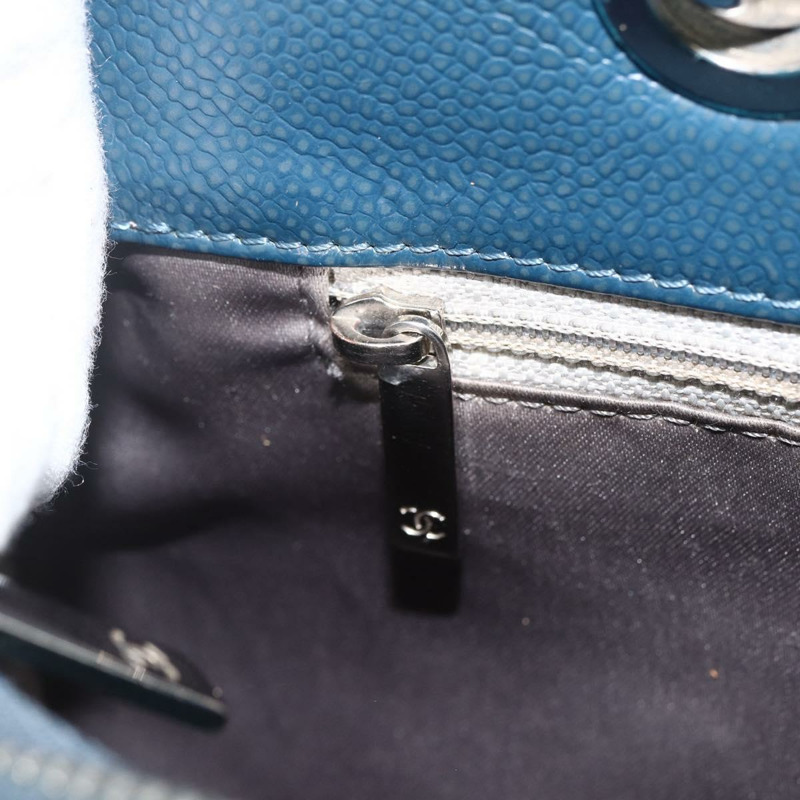 【日本直送】香奈兒 (CHANEL) 菱格紋鏈條肩背包，魚子醬紋皮革，藍色，銀色雙C標誌，正品 ARZ343SAV-19