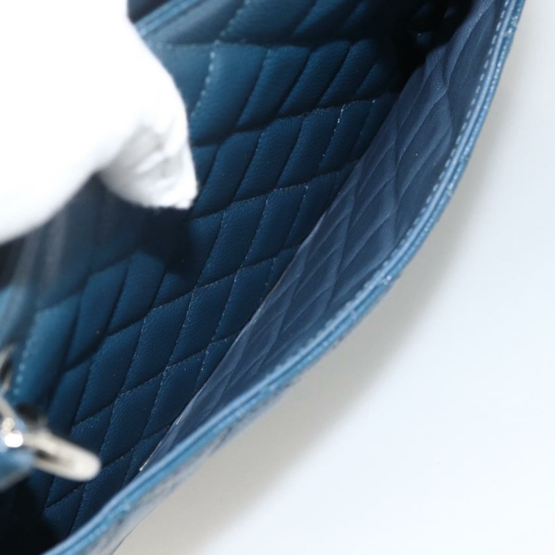 【日本直送】香奈兒 (CHANEL) 菱格紋鏈條肩背包，魚子醬紋皮革，藍色，銀色雙C標誌，正品 ARZ343SAV-25