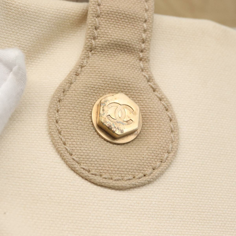 【日本直送】香奈兒帆布手袋 米色奶油色 CC 標誌 Auth 174069A-9