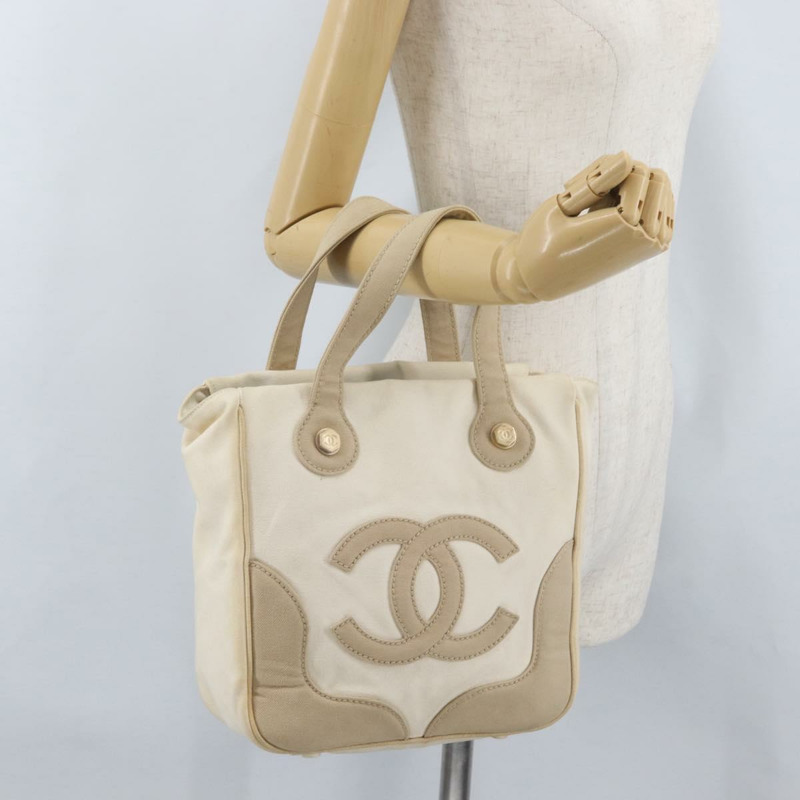 【日本直送】香奈兒帆布手袋 米色奶油色 CC 標誌 Auth 174069A-25
