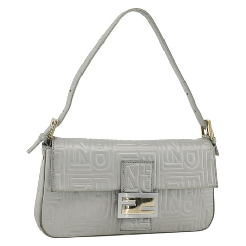 FENDI Mamma Baguette 肩背包 皮革 銀色 金色 正品 174143V