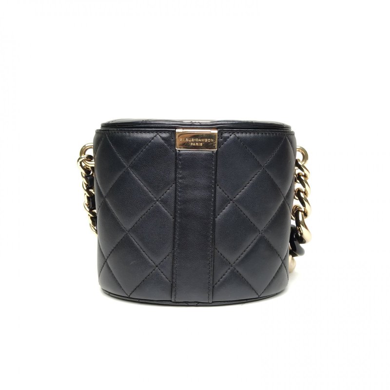 CHANEL 20C圓桶化妝包金屬按扣黑色羊皮29開金扣亞克力肩背包-2