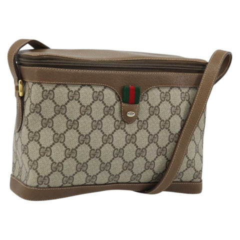 GUCCI GG Supreme Web Sherry Line 手提包 PVC 米色 金色 904 02 069 Auth LNZ716