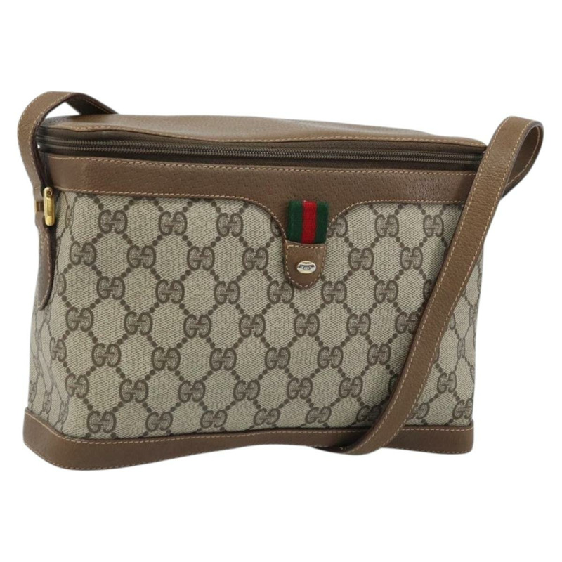 【日本直送】GUCCI GG Supreme Web Sherry Line 手提包 PVC 米色 金色 904 02 069 Auth LNZ716-0