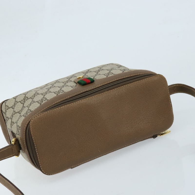 【日本直送】GUCCI GG Supreme Web Sherry Line 手提包 PVC 米色 金色 904 02 069 Auth LNZ716-5