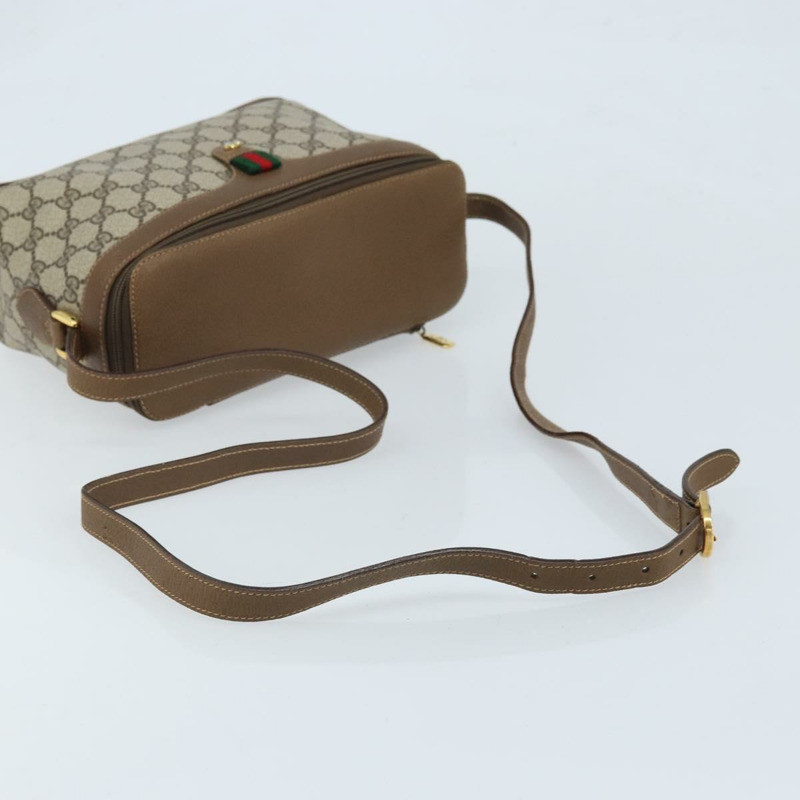 【日本直送】GUCCI GG Supreme Web Sherry Line 手提包 PVC 米色 金色 904 02 069 Auth LNZ716-6