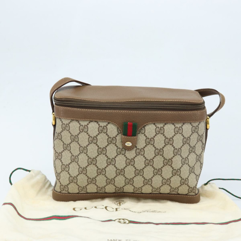 【日本直送】GUCCI GG Supreme Web Sherry Line 手提包 PVC 米色 金色 904 02 069 Auth LNZ716-11