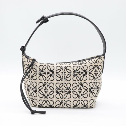 LOEWE 羅意威 餐盒包 黑白LOGO 緹花布 CUBI側肩背包/飯盒包/腋下包