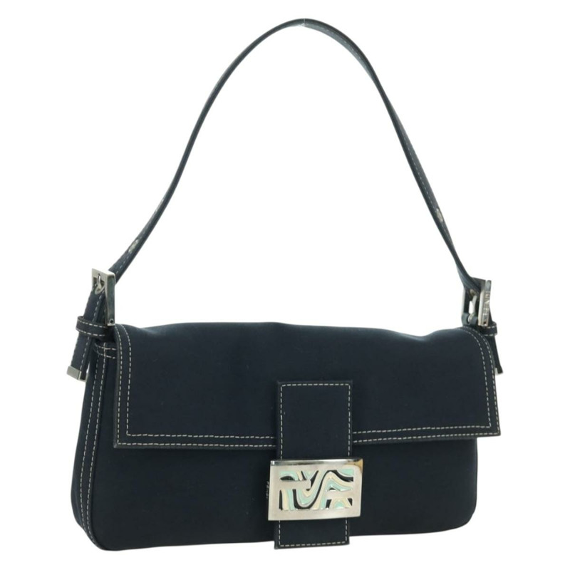 【日本直送】FENDI 大理石紋 Mamma Baguette 單肩包 帆布 海軍藍 銀色 正品 am10993V-0