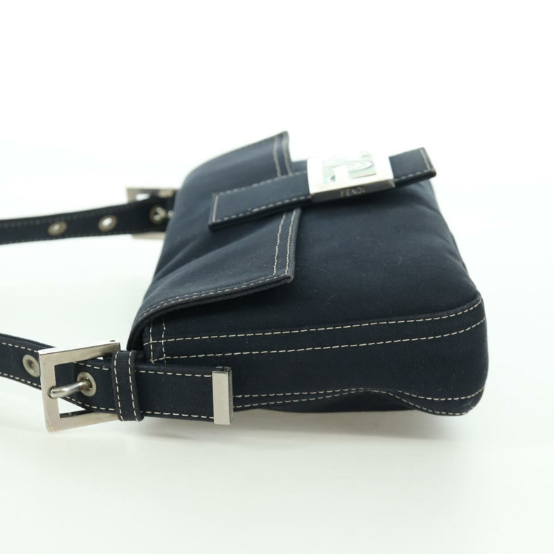 【日本直送】FENDI 大理石紋 Mamma Baguette 單肩包 帆布 海軍藍 銀色 正品 am10993V-2