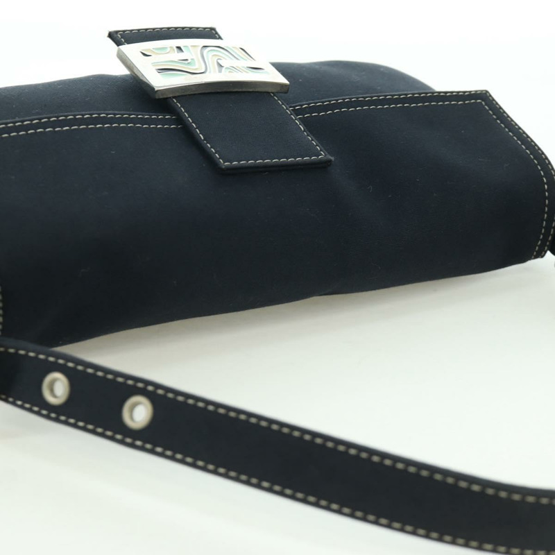 【日本直送】FENDI 大理石紋 Mamma Baguette 單肩包 帆布 海軍藍 銀色 正品 am10993V-5