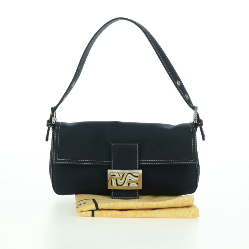 【日本直送】FENDI 大理石紋 Mamma Baguette 單肩包 帆布 海軍藍 銀色 正品 am10993V-11