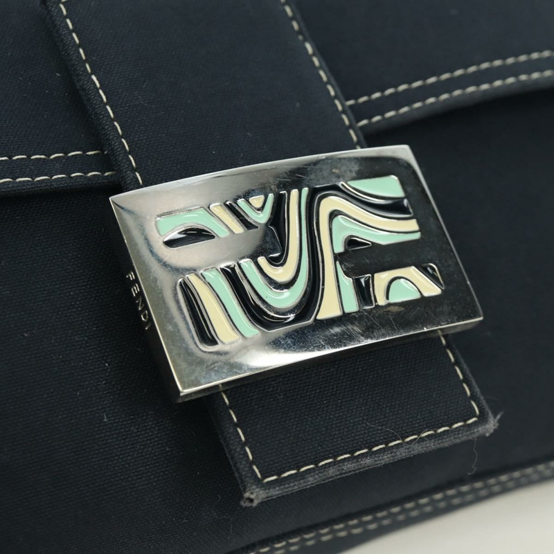 【日本直送】FENDI 大理石紋 Mamma Baguette 單肩包 帆布 海軍藍 銀色 正品 am10993V-17