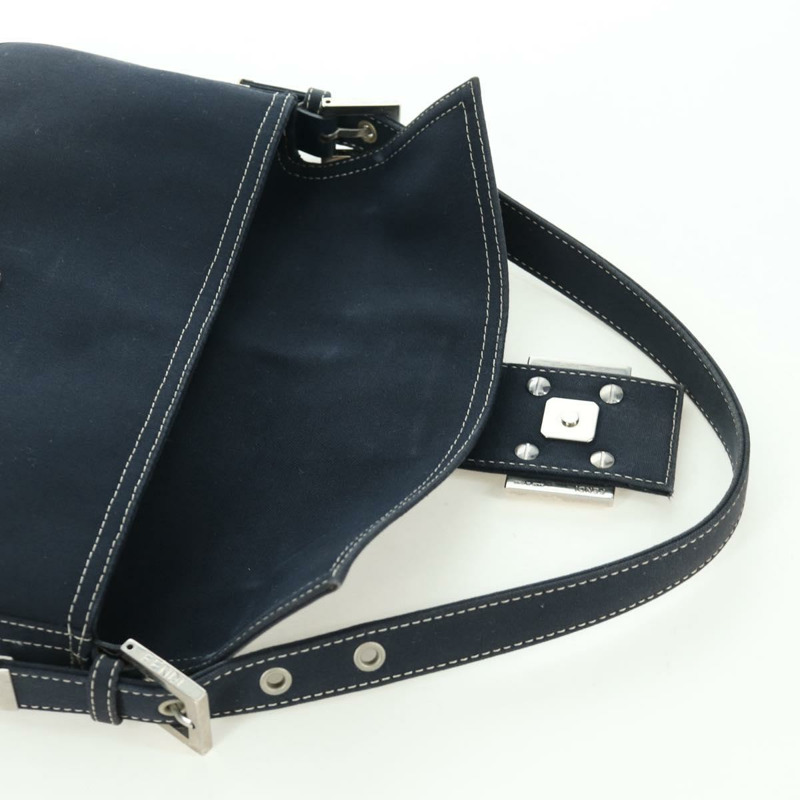 【日本直送】FENDI 大理石紋 Mamma Baguette 單肩包 帆布 海軍藍 銀色 正品 am10993V-18