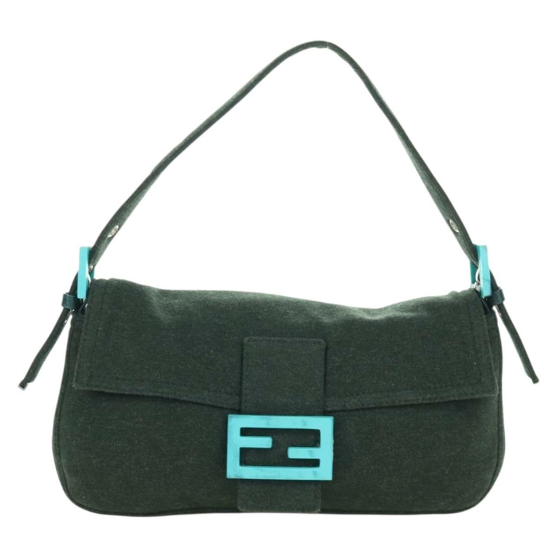 【日本直送】FENDI Mamma Baguette 肩背包 針織綠 銀色 正品 am11047V-12