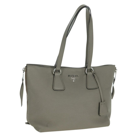 PRADA 灰色銀色皮革手提包 正品 ARZ581V