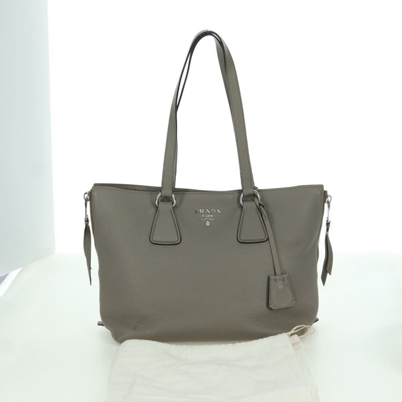 【日本直送】PRADA 灰色銀色皮革手提包 正品 ARZ581V-11