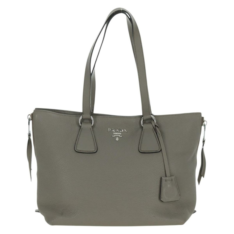 【日本直送】PRADA 灰色銀色皮革手提包 正品 ARZ581V-12