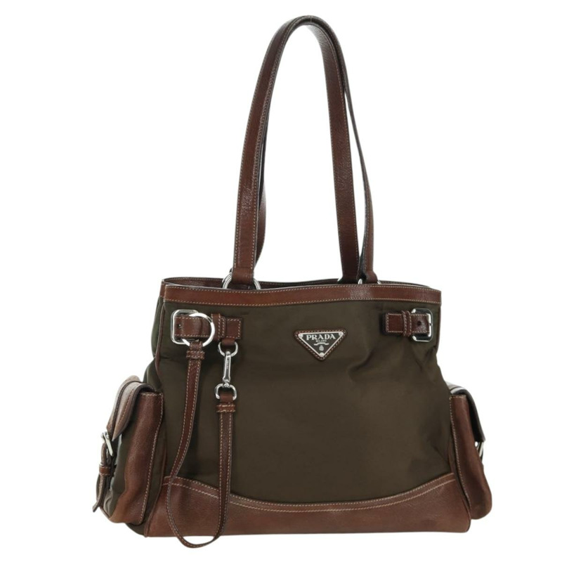 【日本直送】PRADA 棕色銀色皮革手提包 正品 ARZ579A-0