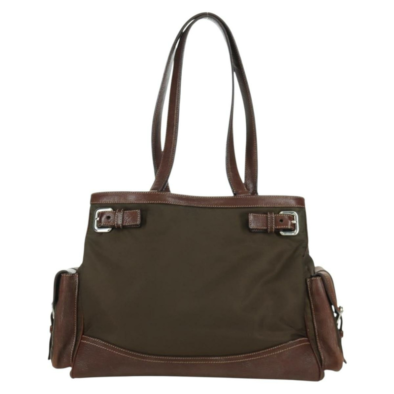 【日本直送】PRADA 棕色銀色皮革手提包 正品 ARZ579A-1