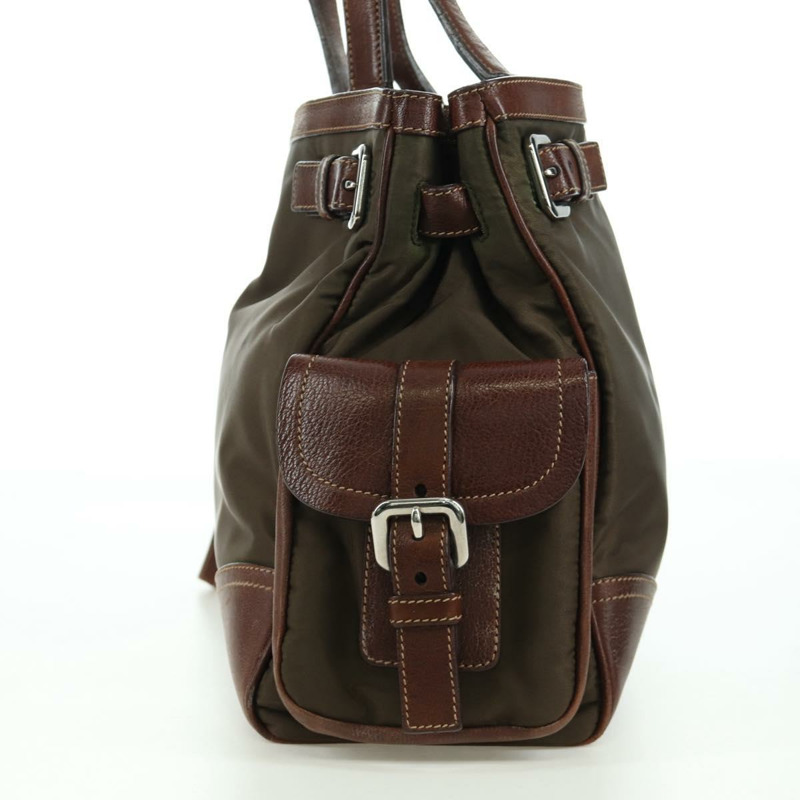 【日本直送】PRADA 棕色銀色皮革手提包 正品 ARZ579A-2