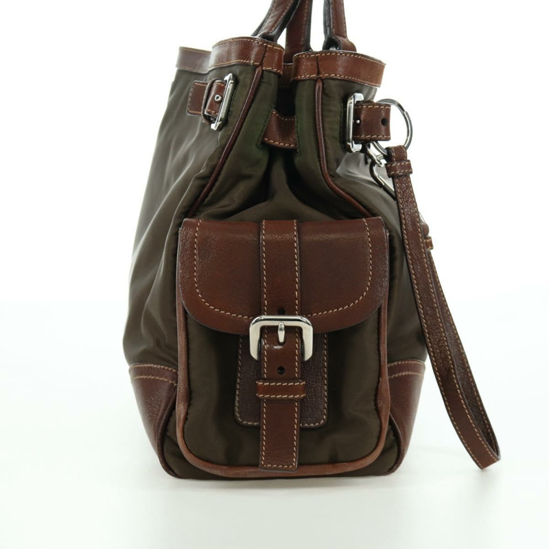 【日本直送】PRADA 棕色銀色皮革手提包 正品 ARZ579A-3