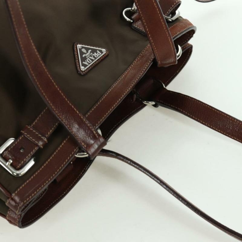 【日本直送】PRADA 棕色銀色皮革手提包 正品 ARZ579A-5