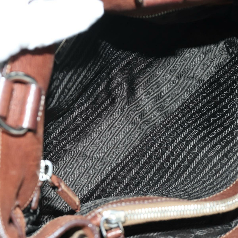 【日本直送】PRADA 棕色銀色皮革手提包 正品 ARZ579A-9