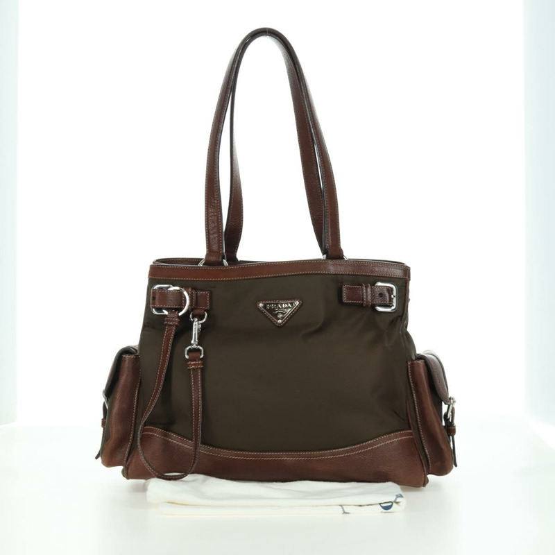 【日本直送】PRADA 棕色銀色皮革手提包 正品 ARZ579A-11