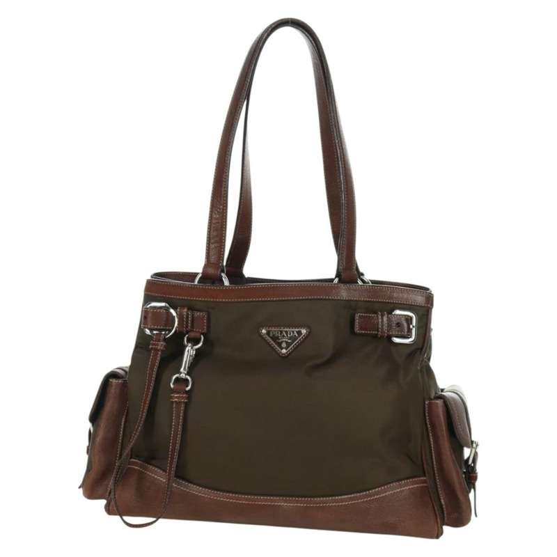 【日本直送】PRADA 棕色銀色皮革手提包 正品 ARZ579A-12