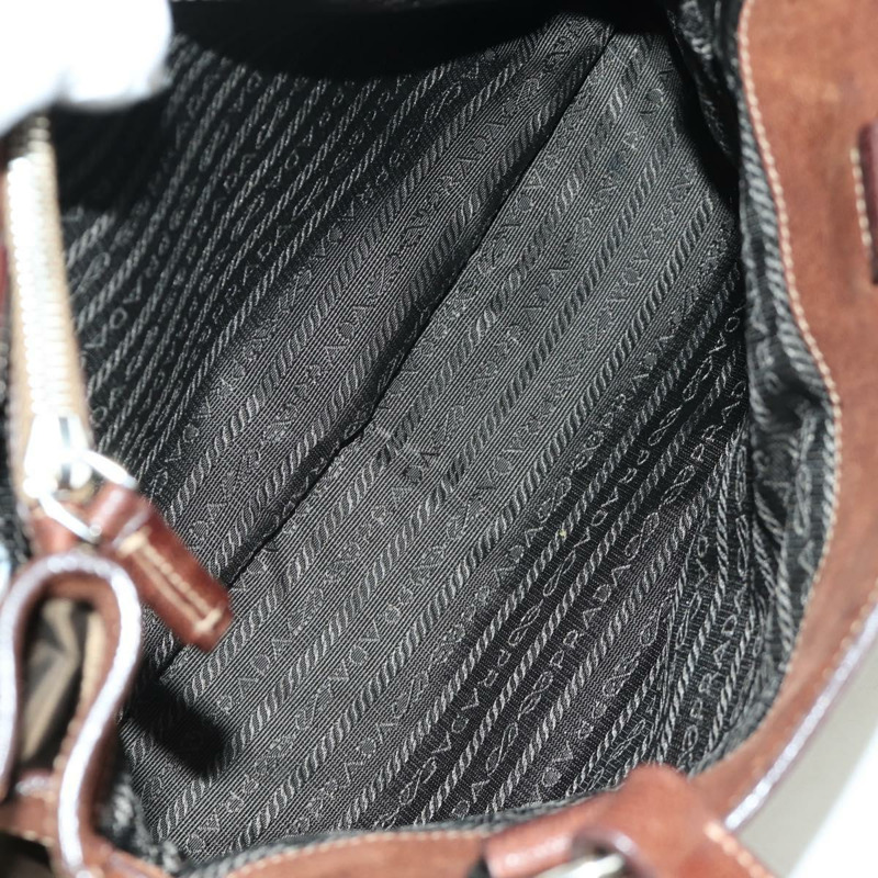 【日本直送】PRADA 棕色銀色皮革手提包 正品 ARZ579A-19