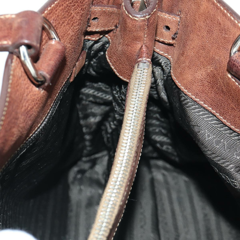 【日本直送】PRADA 棕色銀色皮革手提包 正品 ARZ579A-20
