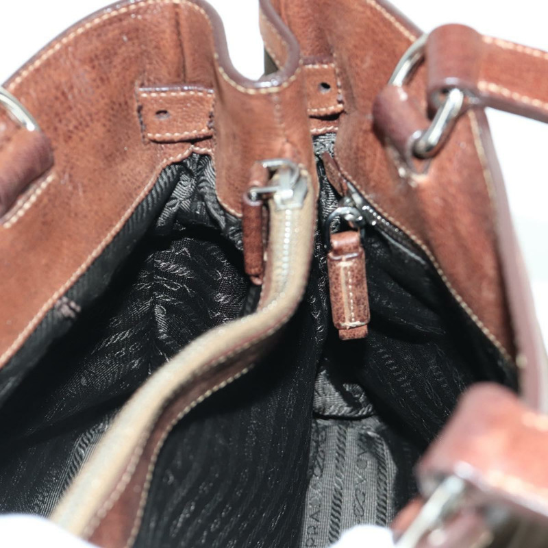 【日本直送】PRADA 棕色銀色皮革手提包 正品 ARZ579A-21