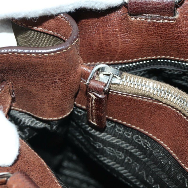 【日本直送】PRADA 棕色銀色皮革手提包 正品 ARZ579A-22