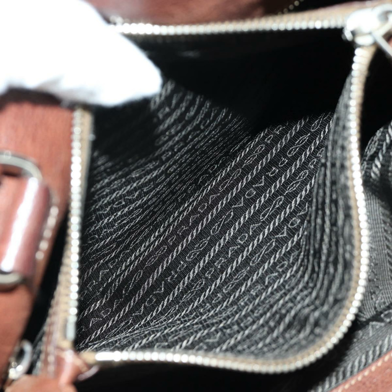 【日本直送】PRADA 棕色銀色皮革手提包 正品 ARZ579A-23