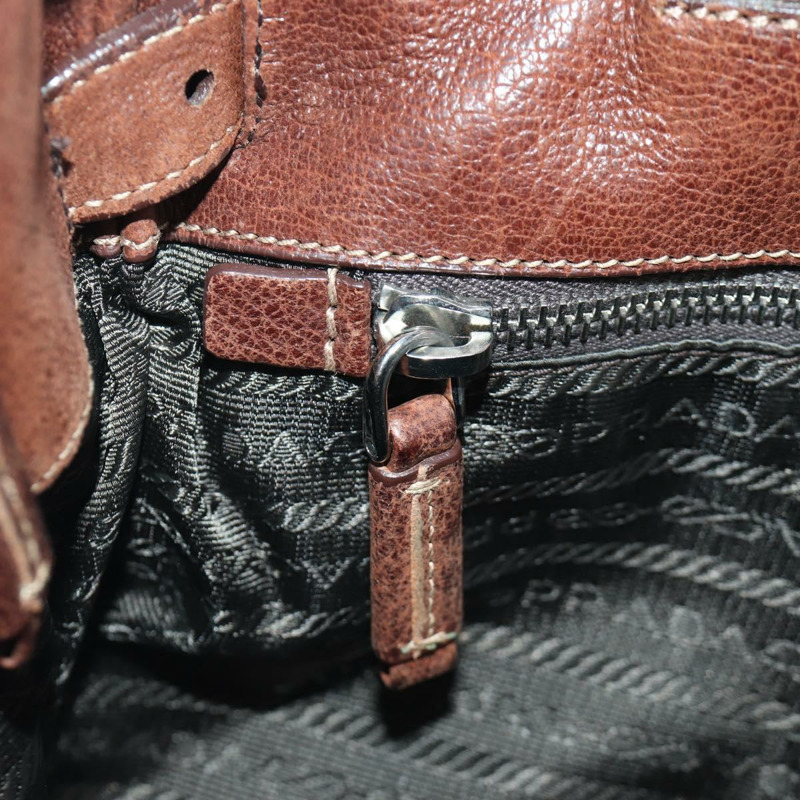 【日本直送】PRADA 棕色銀色皮革手提包 正品 ARZ579A-24