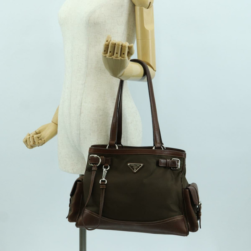 【日本直送】PRADA 棕色銀色皮革手提包 正品 ARZ579A-26