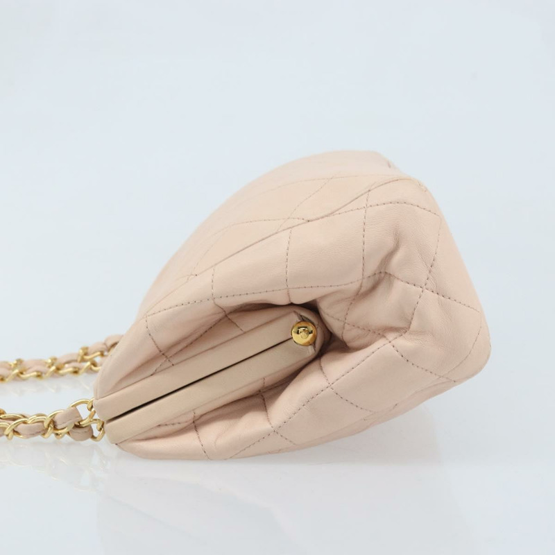 【日本直送】香奈兒鏈條絎縫手提包，羊皮材質，粉紅金色雙C標誌，正品 ka3130SAV-3