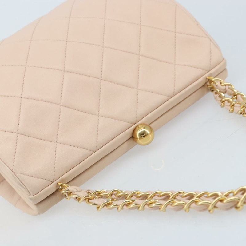 【日本直送】香奈兒鏈條絎縫手提包，羊皮材質，粉紅金色雙C標誌，正品 ka3130SAV-5