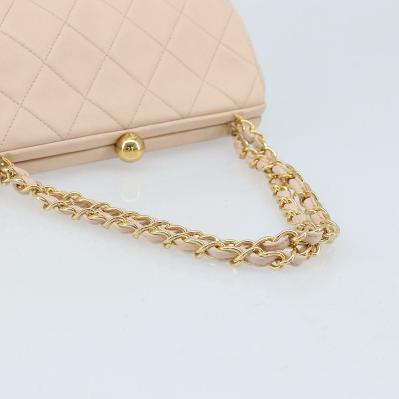 【日本直送】香奈兒鏈條絎縫手提包，羊皮材質，粉紅金色雙C標誌，正品 ka3130SAV-6