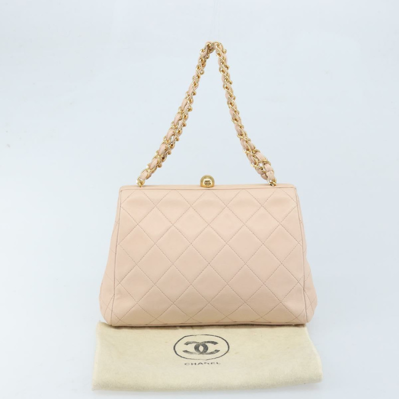 【日本直送】香奈兒鏈條絎縫手提包，羊皮材質，粉紅金色雙C標誌，正品 ka3130SAV-11